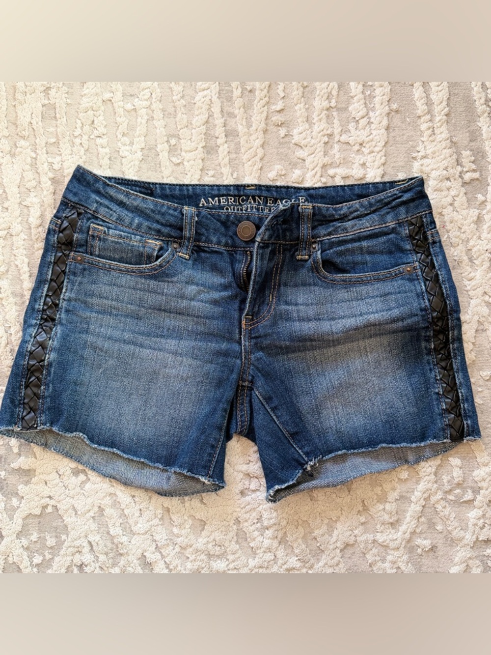 American Eagle Outfitters Denim Shorts - Dark Blue with Black Side Detail